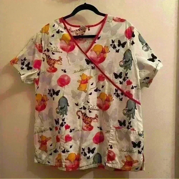 Adorable Winnie the Pooh, Eeyore  and Tigger Scrub Top Size XL 100% Cotton - Picture 1 of 8